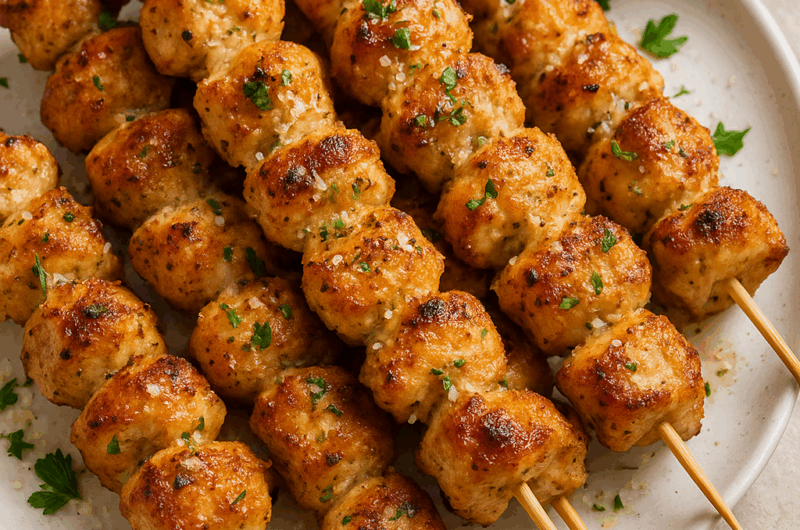 Air Fryer Garlic Parmesan Chicken Skewers