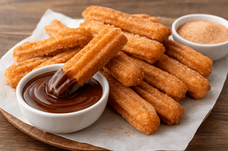 Make perfectly golden churros in air fryer! This healthier version of the classic Mexican cinnamon-sugar dessert is oil-free, delicious, and easy to prepare at home.