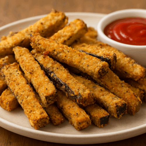 Crispy Air Fryer Eggplant Fries (Baingan Chips) | Healthy Snack Recipe