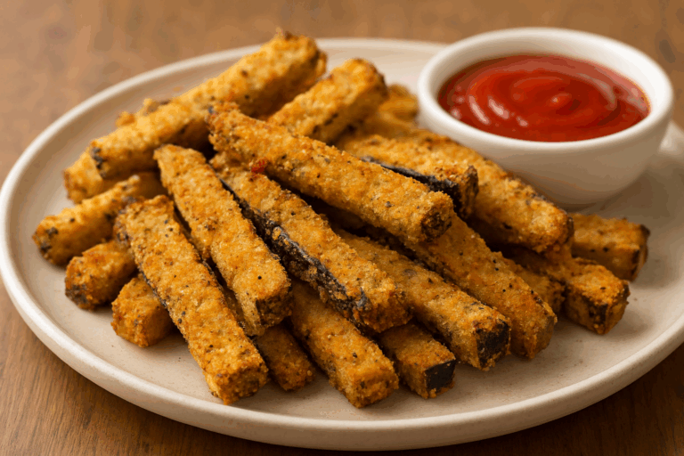 Crispy Air Fryer Eggplant Fries (Baingan Chips) | Healthy Snack Recipe